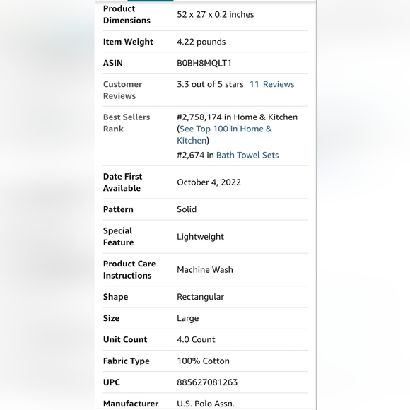 U.S. Polo Assn. 4 Piece Luxurious Red Bath  Towel Set, Retail Price $49.99 - Picture 5 of 12